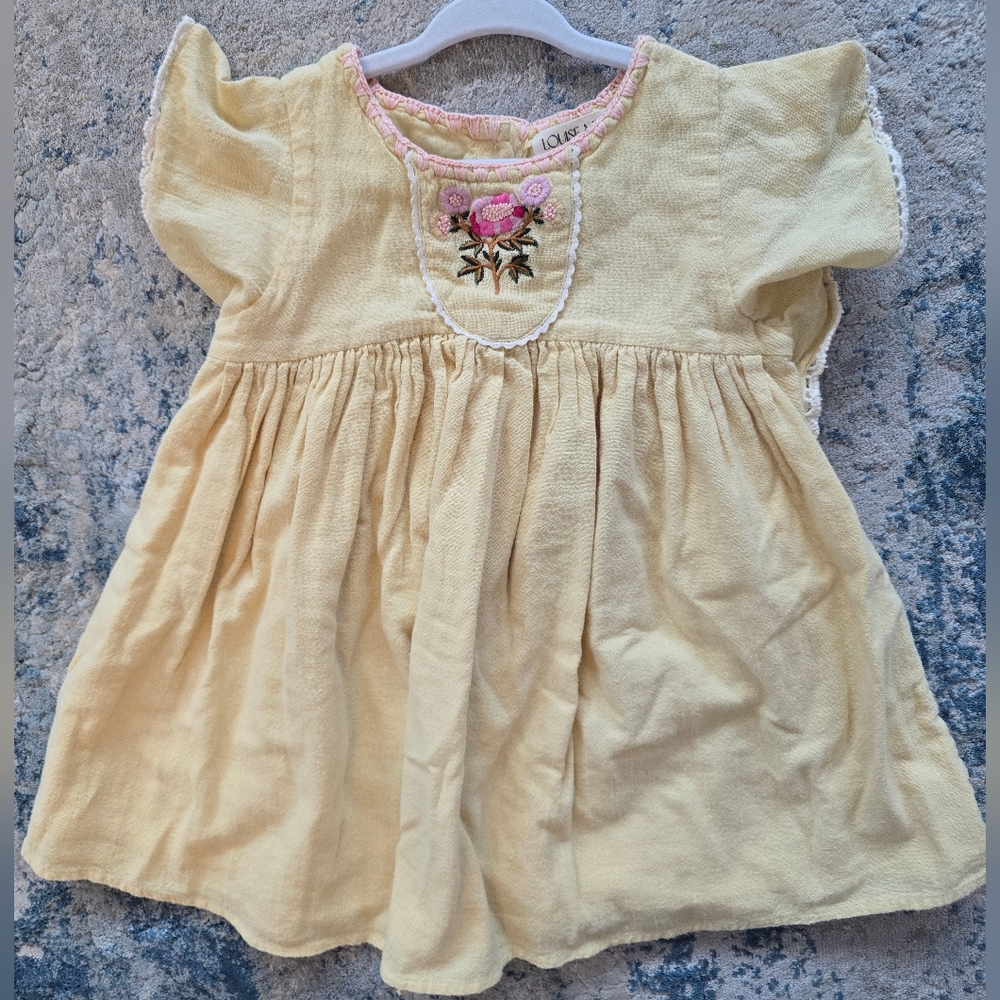 Louise Misha Yellow Baby Dress with Floral Embroidery Size 24 Month